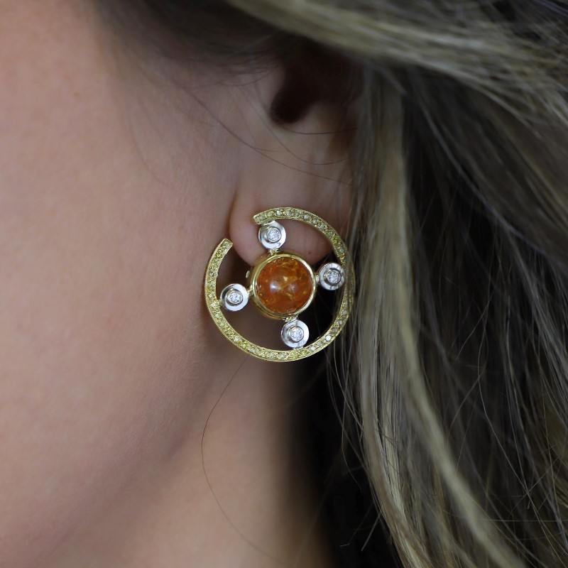Estate Mexican Fire Opal And Diamond Earrings
